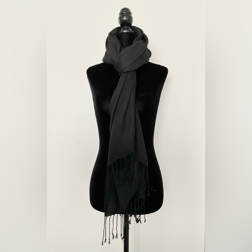 XL Soft Black Scarf Wrap Stole with Fringes